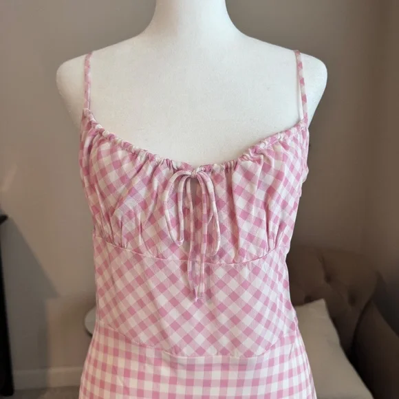 NWT Realisation Par Elsa Silk Midi Dress in Pink Gingham Size Medium M - Picture 6 of 11